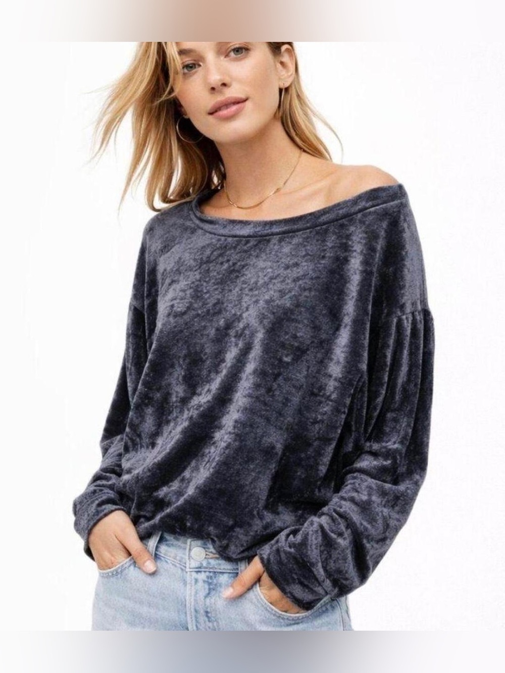 Free People We The Free Milan Layering Top Charcoal Grey M Luxe Crushed Velvet